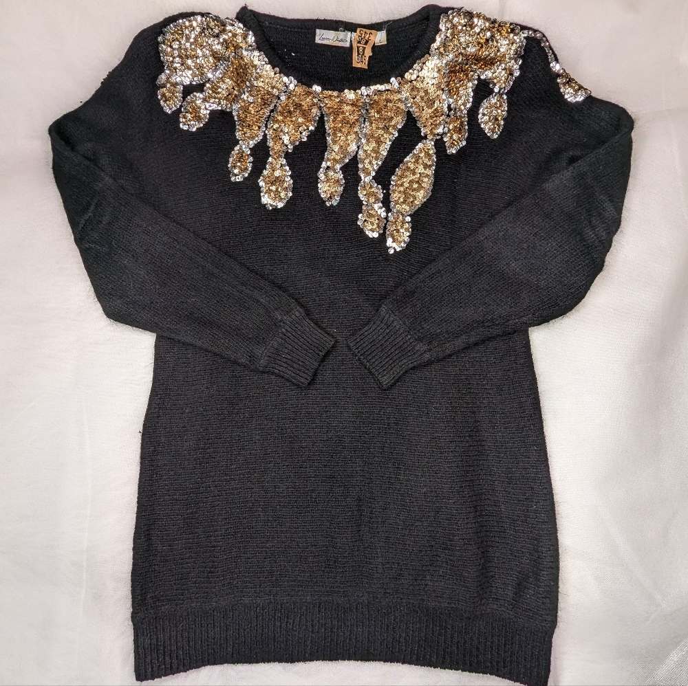 Sequin & Angora Vintage Long Sweater Laura Winston Party Holiday Glam